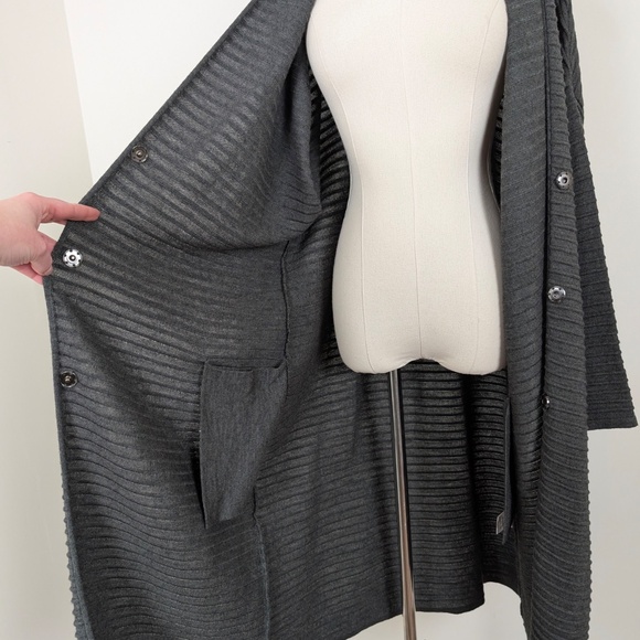 Luukaa Anthracite Wool Duster Long Cardigan Wide Sleeve Maxi Button Closure - Picture 2 of 12